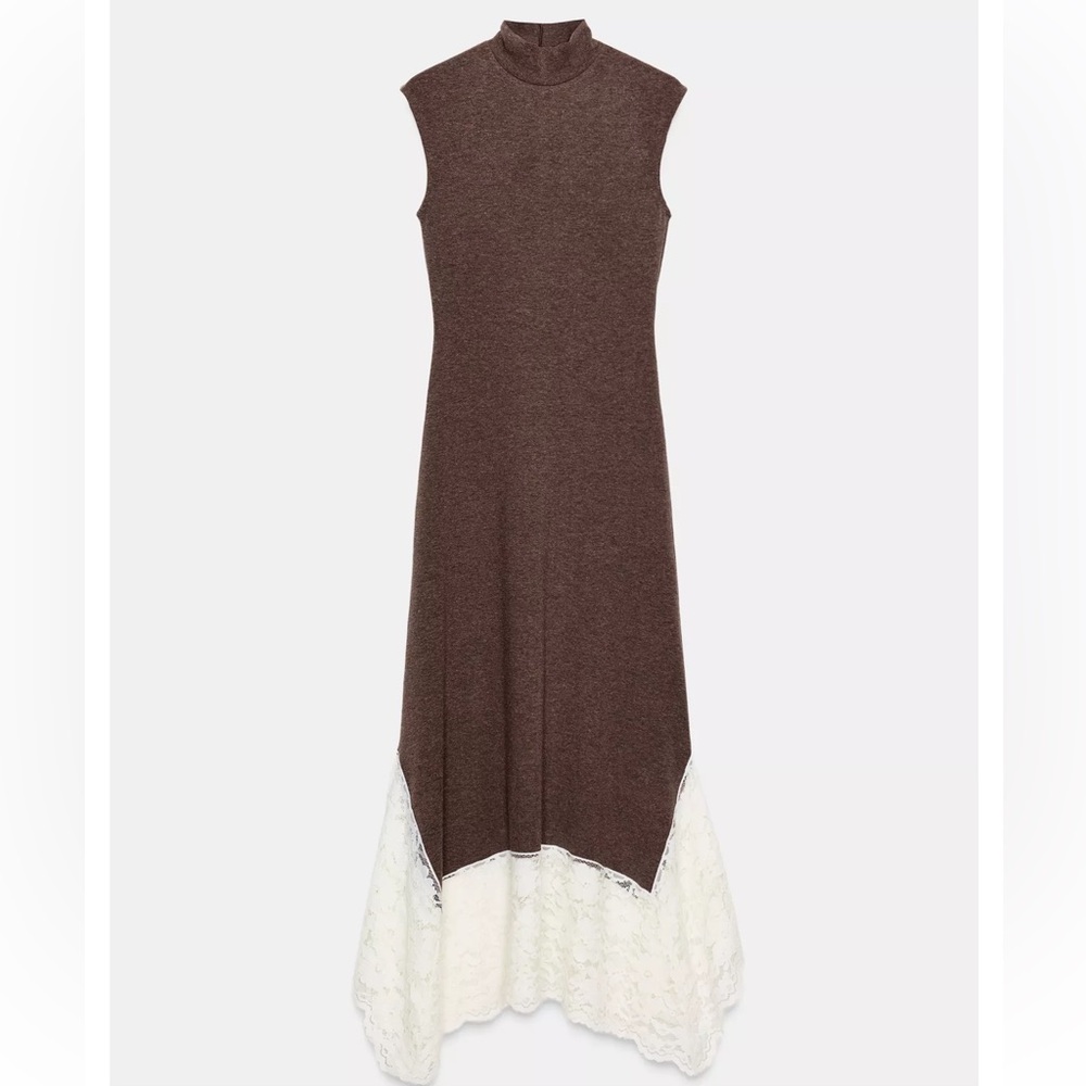 Zara LONG COMBINATION LACE DRESS - Picture 2 of 7